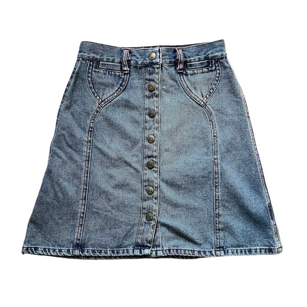 Camp Beverly Hills Faded Denim High Waist Button Skirt Size 7